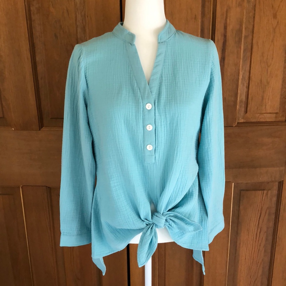 Soft surroundings long sleeve tie front shirt